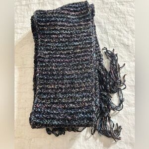 VINTAGE EXTRA LONG MULTI COLORED WITH FRINGE OBLONG VIETNAM MADE SCARF O/S NAVY